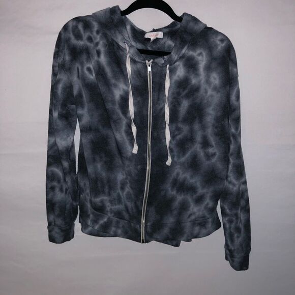 Women's Colsie Grey Tie Dye Hooded Sweatshirt Jacket - Picture 2 of 6